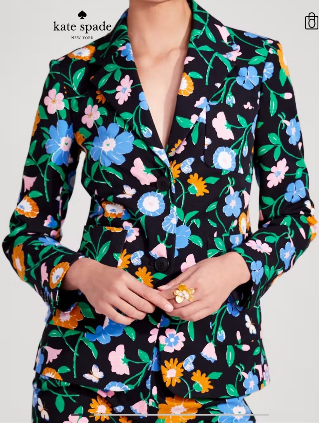 Kate Spade Floral Black Tailored Blazer